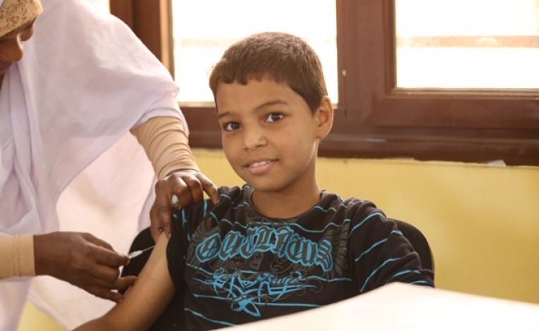 Boy vaccinated against measles in Sudan