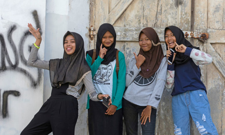 Young happy Indonesian women