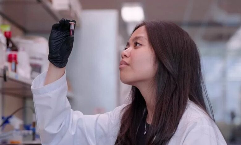 Scientist Denise Catacutan working on the experimental antibiotic