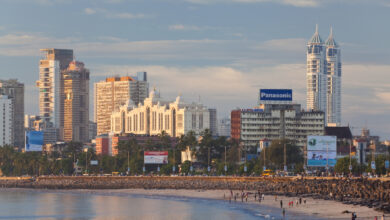 Mumbai skyline along Marine Drive, India