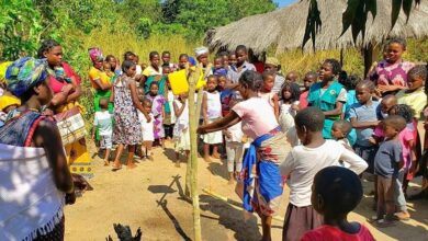A community health worker teaches hygiene and sanitation