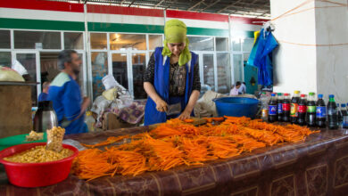 Carrots for sale at local street market, Gorno-Badakhshan autonomous region, Khorog, Tajikistan