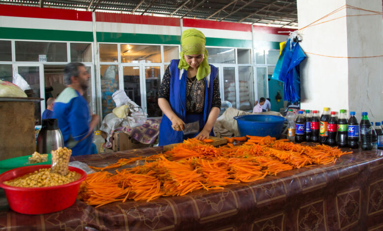 Carrots for sale at local street market, Gorno-Badakhshan autonomous region, Khorog, Tajikistan