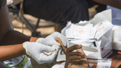 Flood victims being tested for Malaria in Malawi.