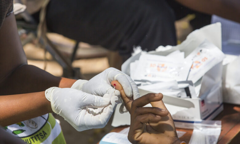 Flood victims being tested for Malaria in Malawi.
