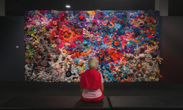 Coral reefs inspired the crochet exhibition “Austrian Satellite Reef,” by Margaret and Christine Wertheim.