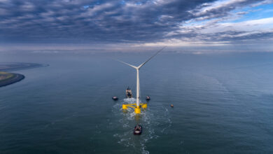 Floating wind mill in the ocean