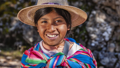 Young Aymara woman on Isla del Sol, Lake Titicaca, Bolivia