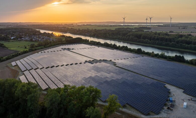 Solar panels and wind turbines