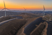 Sunset Glow Lights Up Wind Farm In Qingyang