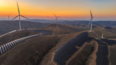 Sunset Glow Lights Up Wind Farm In Qingyang