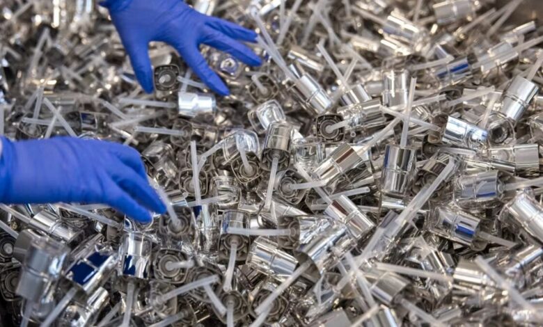 Make up bottles' covers at the production center in L'Oreal factory in Ormes