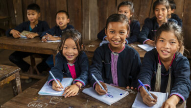 Laotian children in a primary school, village in Northern Laos