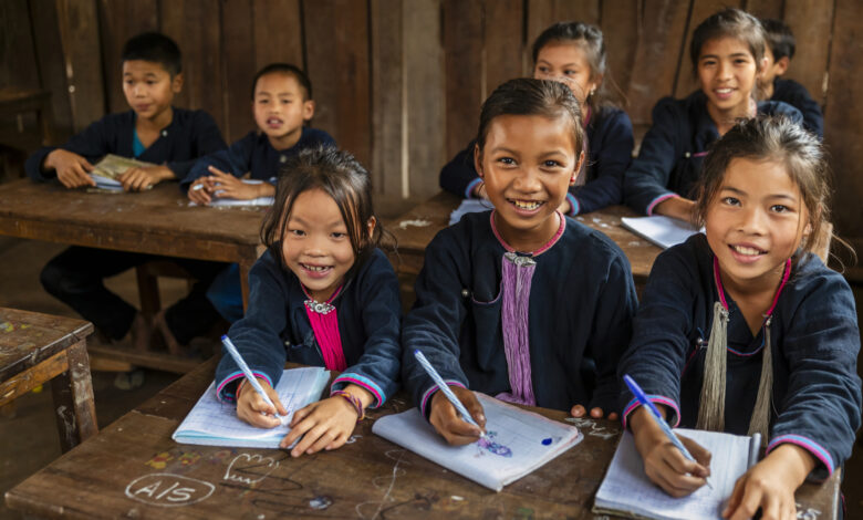Laotian children in a primary school, village in Northern Laos
