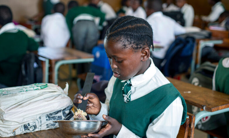 School Children Provided with Meals in Rural Village in South Africa