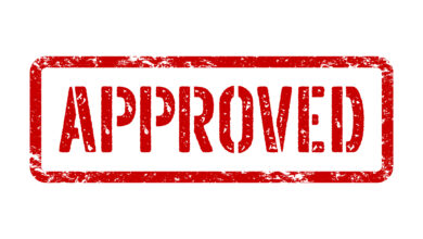 Approved red stamp sign. Vector