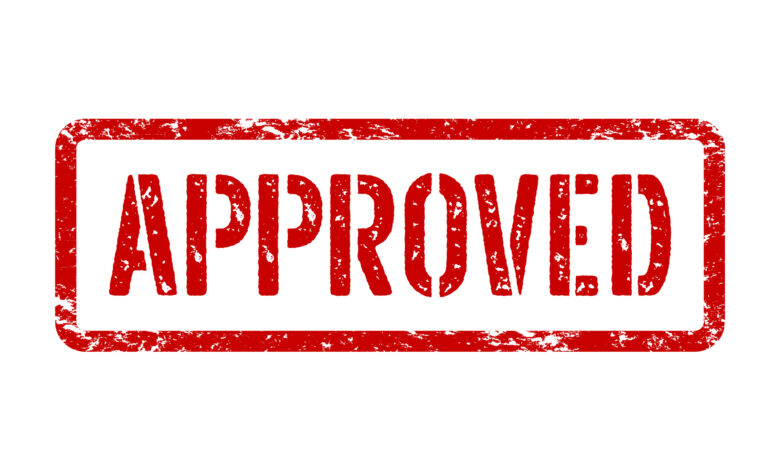 Approved red stamp sign. Vector