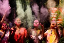 Indian teenage girls during Holy festival