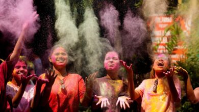 Indian teenage girls during Holy festival