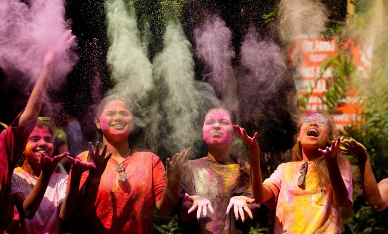 Indian teenage girls during Holy festival