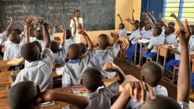 Teacher with pupils in Rwanda