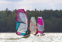 Surfing on lake in Lusatian Lakeland