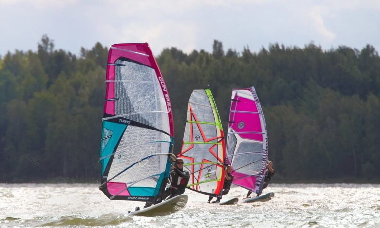 Surfing on lake in Lusatian Lakeland