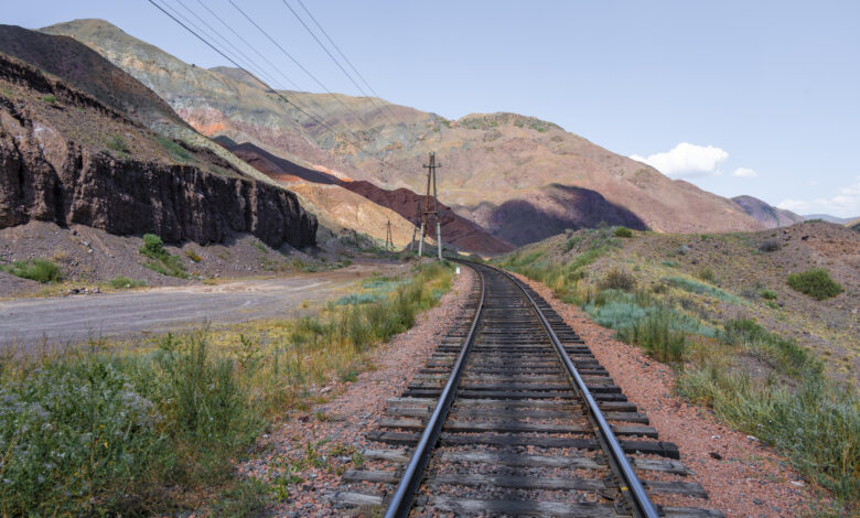 Train line, railway tracks, Chuy Province, Kyrgyzstan