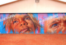 Mural promoting facial cleanliness to eliminate trachoma, Warburton, Western Australia.