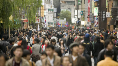 South Korea, Seoul, Insadong Street filled with people