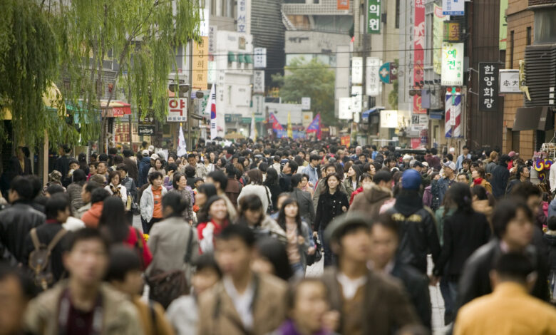 South Korea, Seoul, Insadong Street filled with people