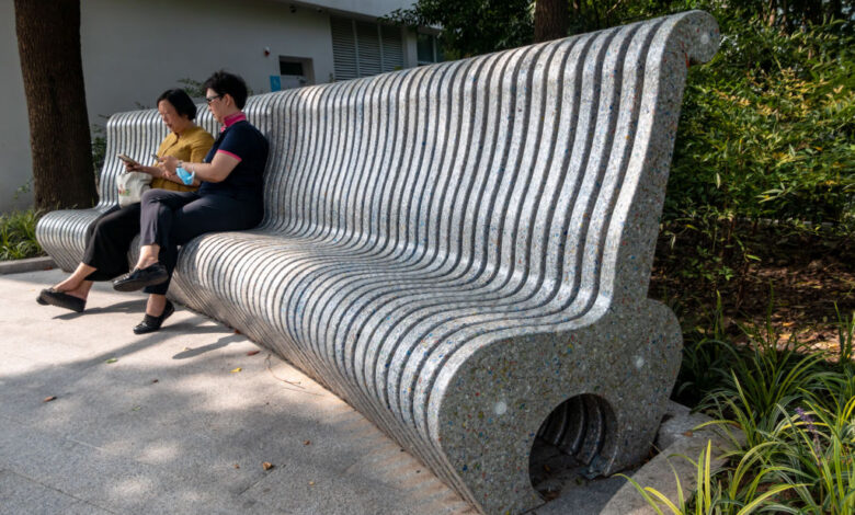 Bench Made From Recycled Milk Boxes In Shanghai