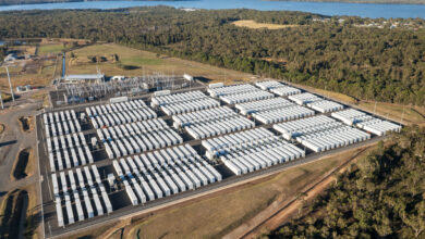 Aerial view of the Waratah Super Battery at Colongra, NSW, Australia