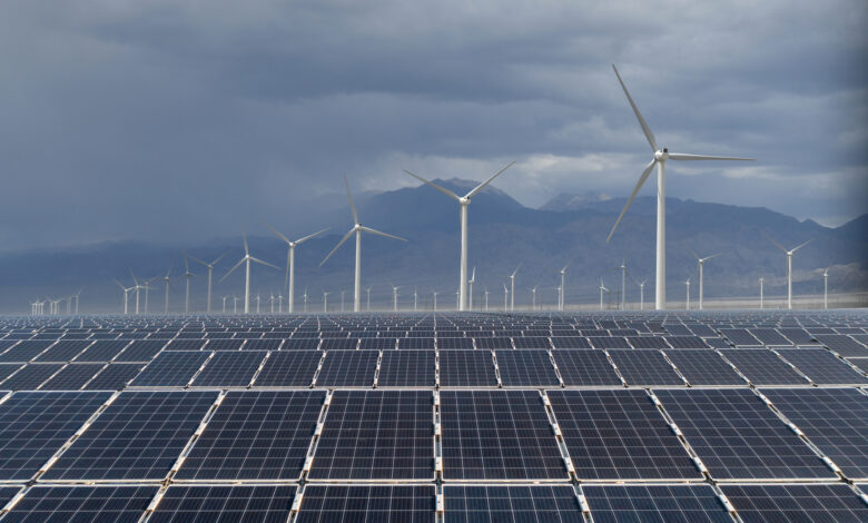 Wind and solar power plants in the Gobi Desert