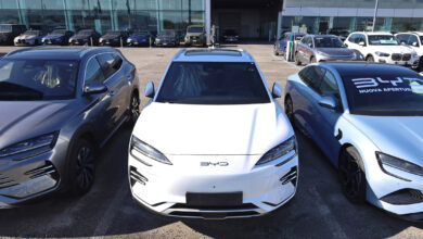 Front view of Byd electric car outside the dealership