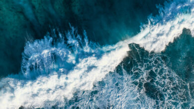 Aerial drone view of waves