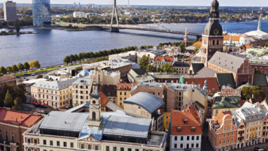 Latvia, Riga, Old town and bridge