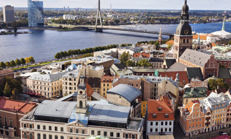Latvia, Riga, Old town and bridge