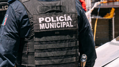 "Policia Municipal" on a Mexican Police Officer Uniform near the Border Crossing in Juárez, Mexico