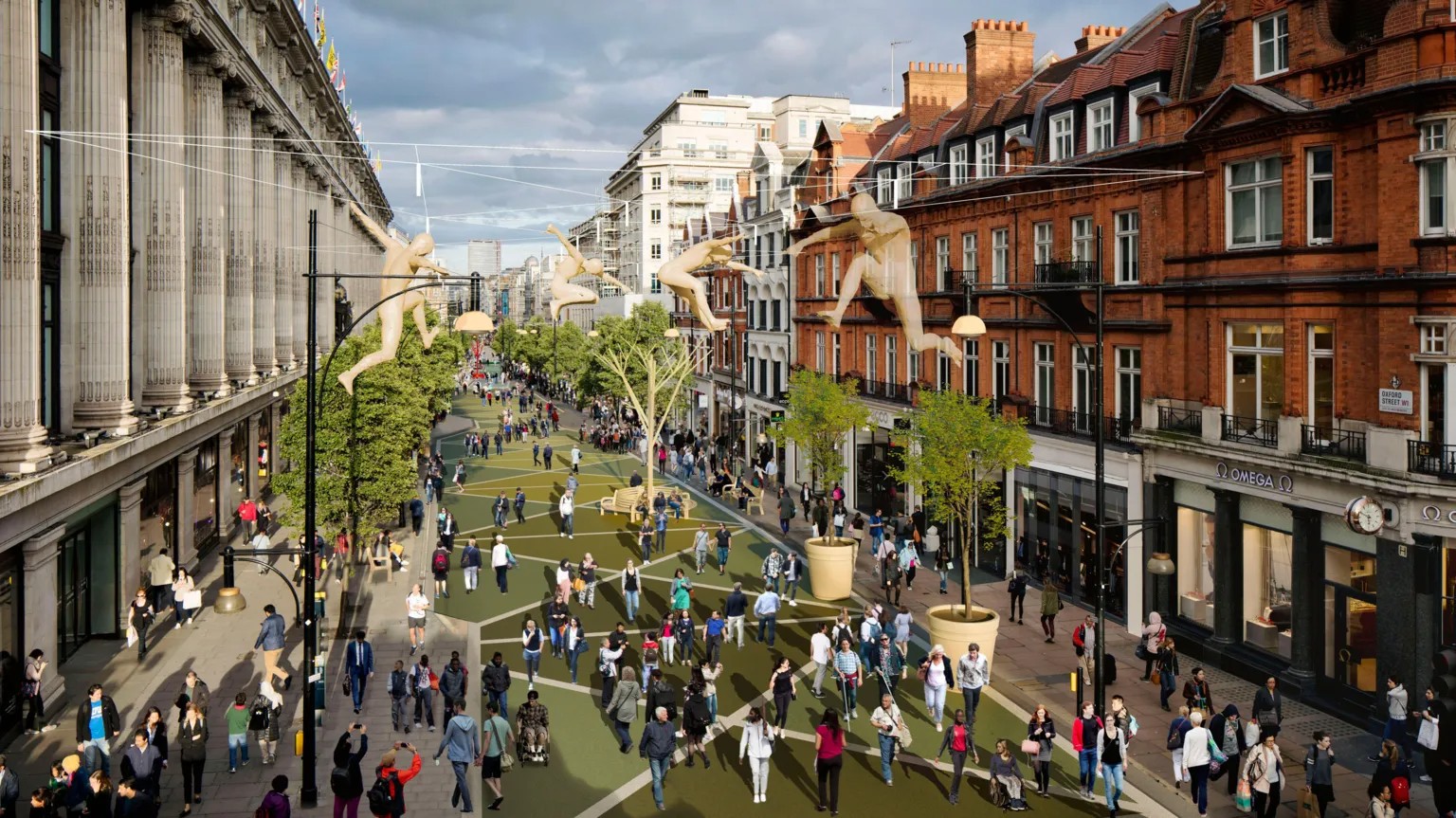 traffic-free Oxford Street in London, UK