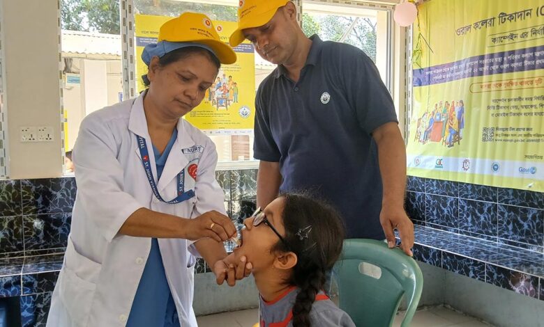 Riana Teresa Gomez taking oral cholera vaccine a vacination site set up at St. John Vianney Hospital in Tejgaon, Dhaka