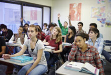 Classroom of teenage students during class.